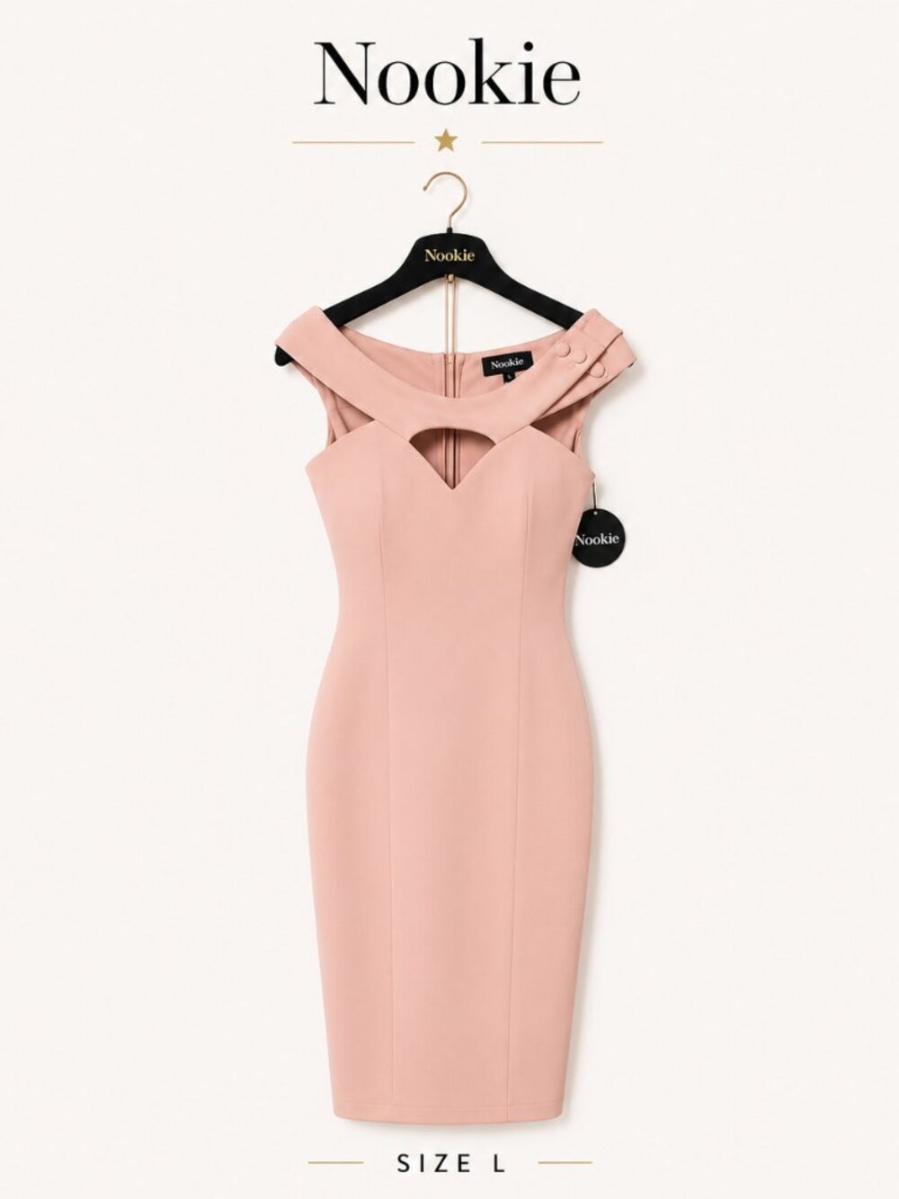 Nookie Hollywood Bodycon Midi Dress Blush Off Shoulder Scuba Large NWT